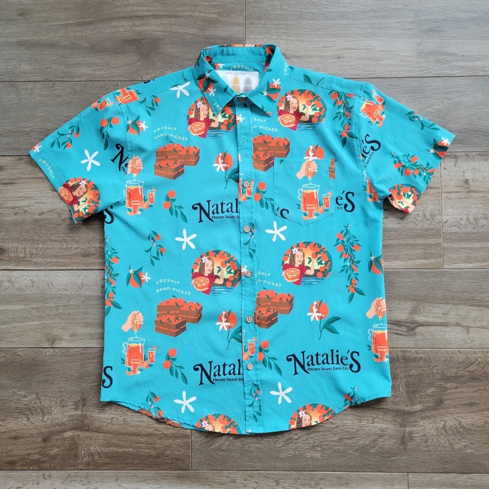 Tropical Bros Natalie's Island Juice Hawaiian Button Up Shirt Mens Medium